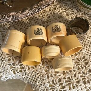 Antique Bone~ Celluloid & Silver Napkin Rings Set of 8